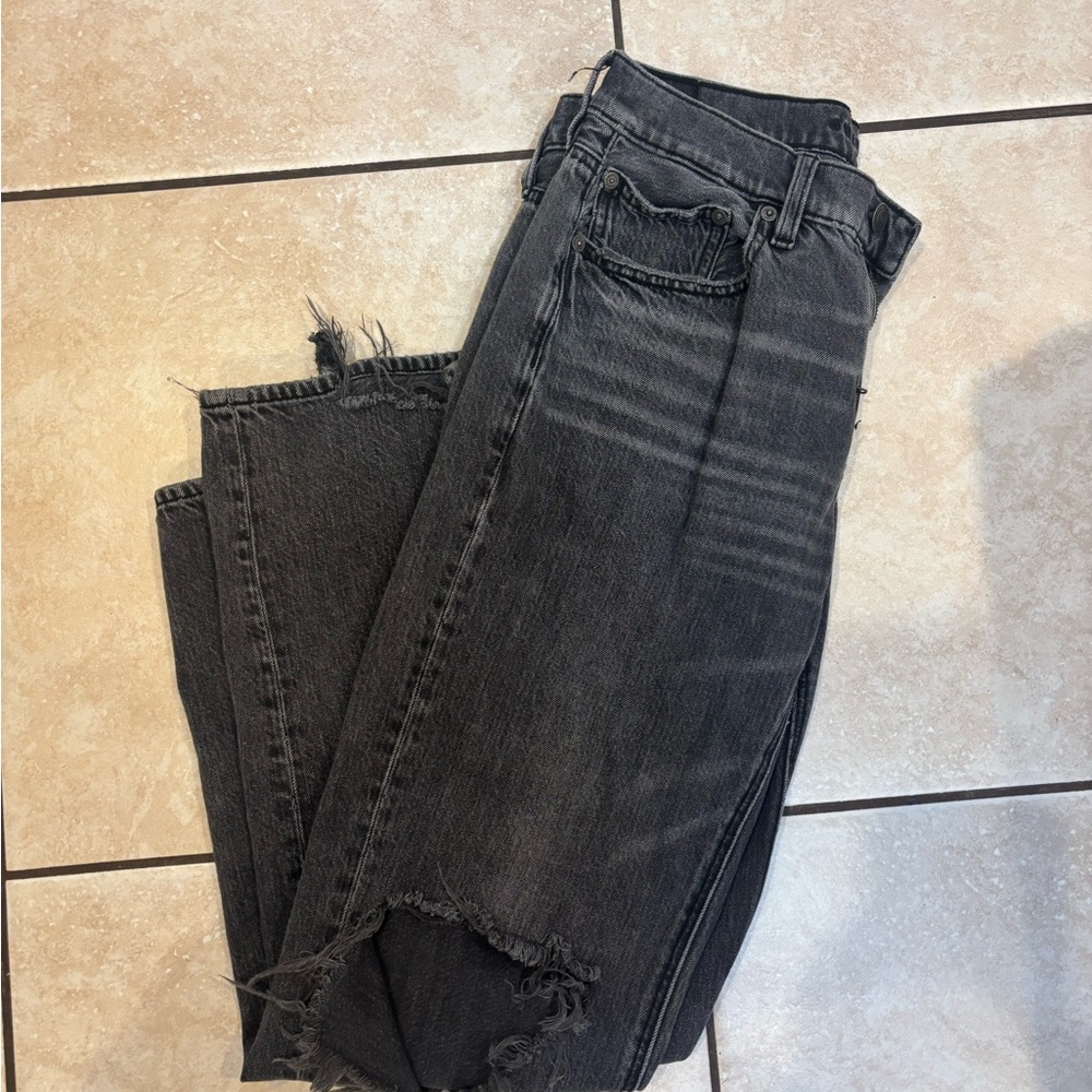 American Eagle Outfitters Black Distressed Straight Leg Jeans